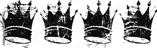 grunge black crowns silhouettes in a row with worn texture and distressed effect