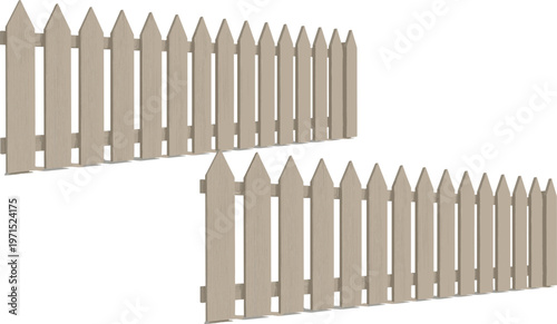 Wooden picket fence panels garden barrier rustic outdoor boundary structure vector illustration set