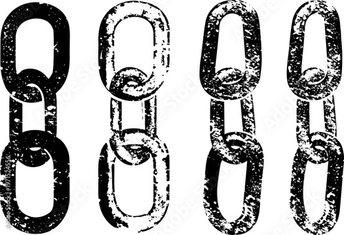 worn metal chains illustration in various distress levels showing texture and grunge