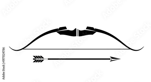 Black Silhouette of Archery Bow and Arrow Icon