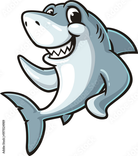 Cartoon shark mascot with welcoming pose