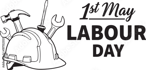 Celebrating may day vintage illustration of labour day with tools and helmet workers' rights international solidarity