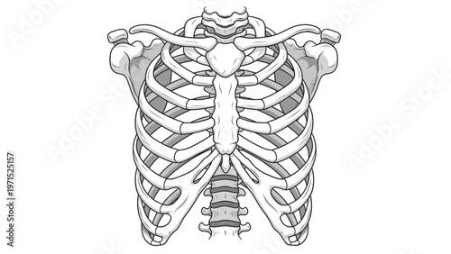 Detailed illustration of a human ribcage and spine from the back with a plain white background.