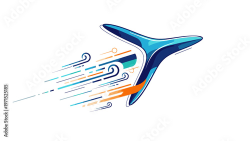 A stylized blue and orange logo featuring a whale tail with abstract motion lines on a white background, conveying speed and movement.