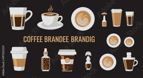 Variety of coffee drinks and cups.