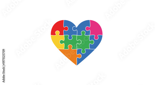 Colorful heart shaped puzzle pieces.