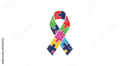 Colorful puzzle pieces autism awareness ribbon.