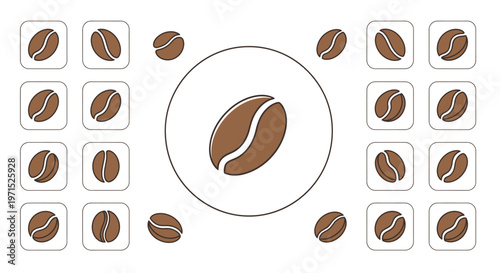 Brown coffee beans in squares.