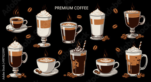 Variety of Coffee Drinks Collection.