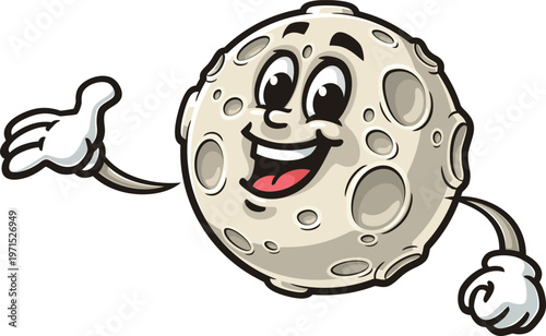 Cartoon moon mascot with welcoming pose
