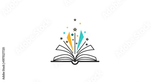 Open Book with Colorful Pages Rising.