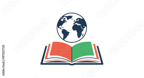 Open Book with Earth Globe Above.