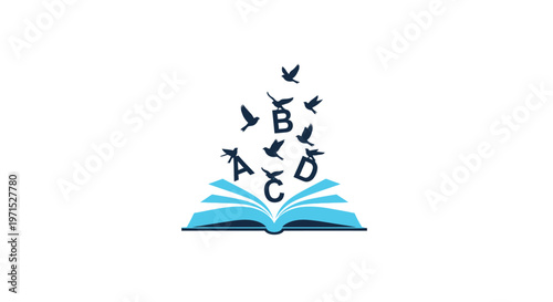 Open Book with Letters Flying Out.
