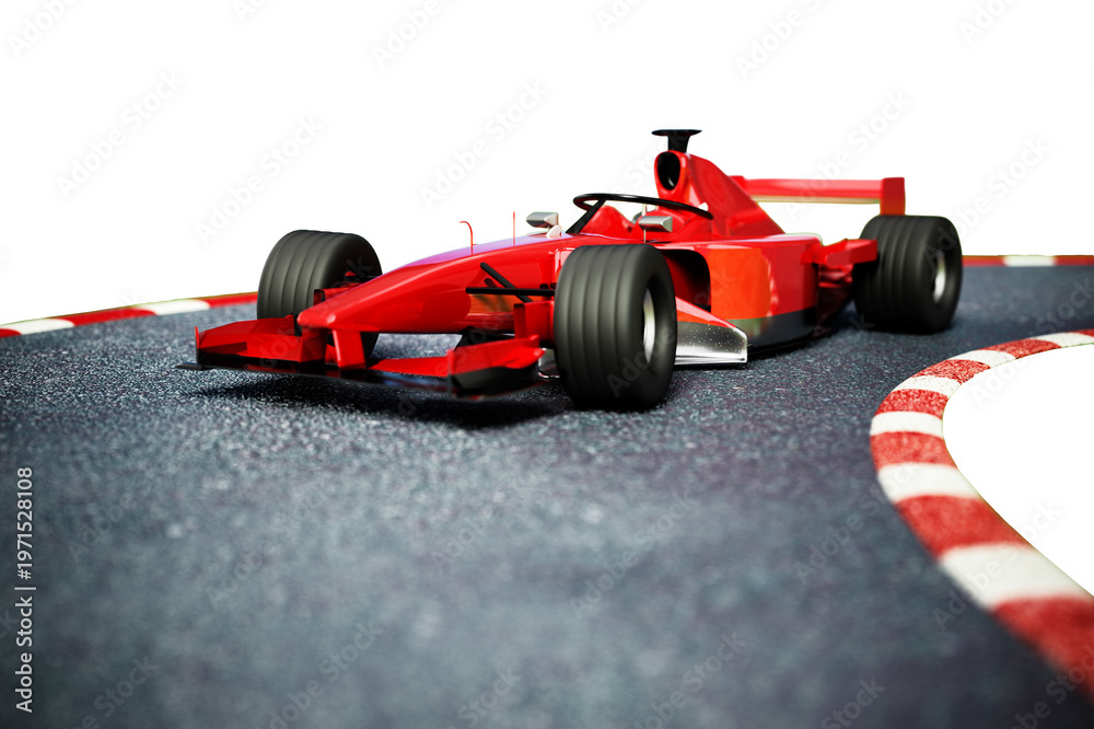 Fototapeta premium Generic racing car on the race track on transparent background. 3D illustration