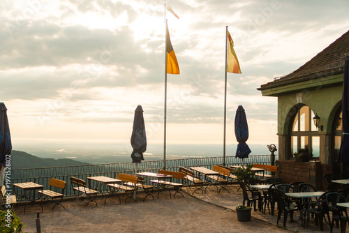 Photography Cafe terrace on Merkur mountain with panoramic view in Baden-Baden Germany