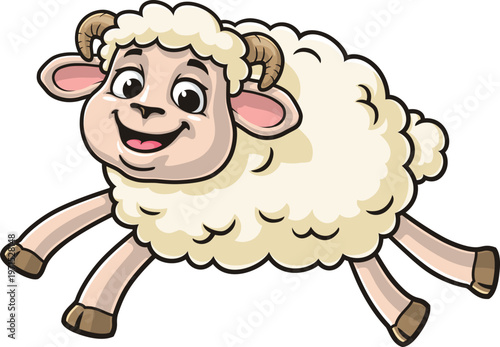 Cartoon sheep mascot is jumping
