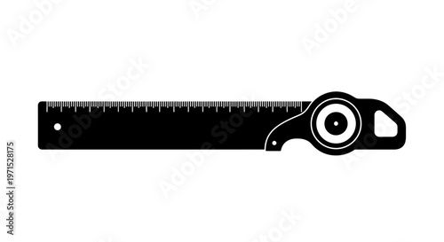 Black box cutter knife with ruler on white background utility tool for cutting and measuring