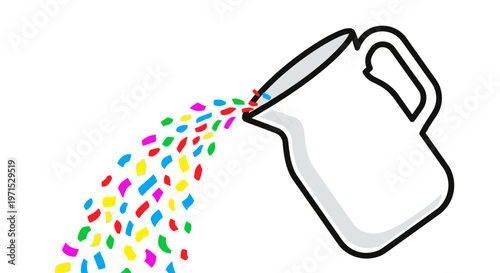 Colorful confetti pouring from pitcher.