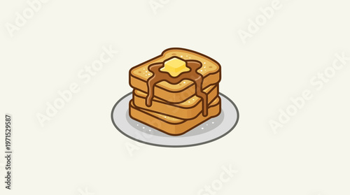 Stack of Golden Toast with Butter and Syrup on a Plate