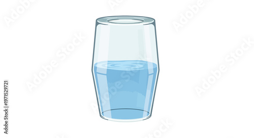 Glass with clear blue liquid inside.