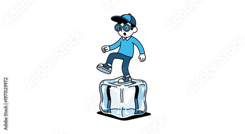 Cartoon character on ice cube.