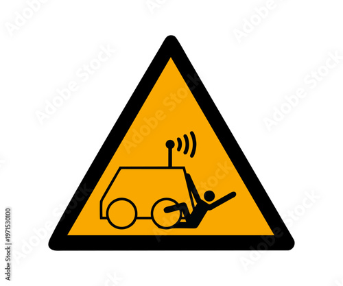 ISO 7010 W037 Warning Run over by remote operator controlled machine sign. Safety sign run over risk by remote machine. Remote machine hazard sign vector design and illustration.

