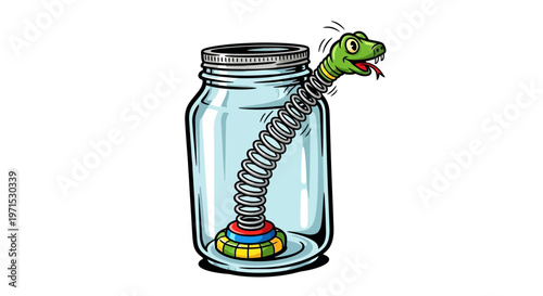 Green snake in a jar illustration.