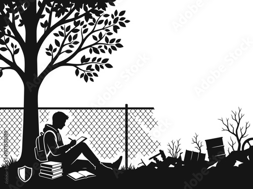 Classmates And Mentors Crossing Bridge Toward Success Silhouette