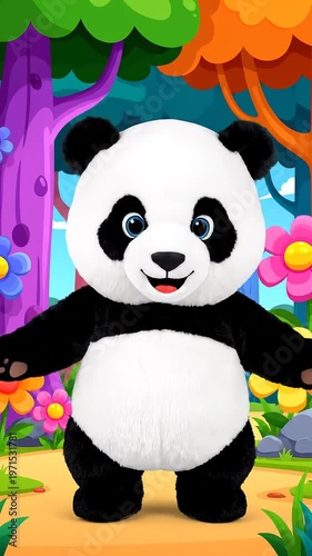Panda dancing on forest path