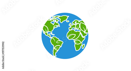 Earth Globe with Green Leaves.