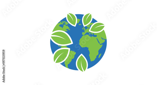 Earth Globe with Green Leaves.