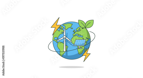 Earth with green leaves and lightning.