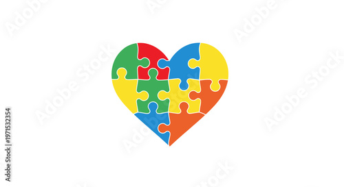 Colorful heart shaped puzzle pieces.