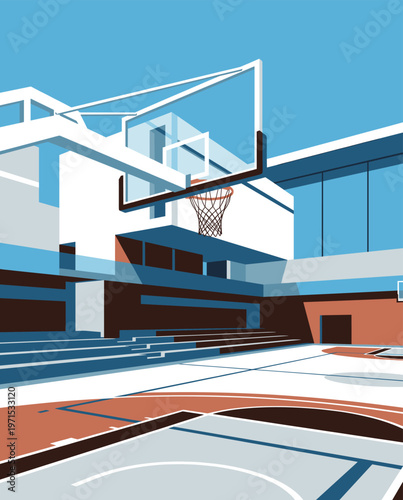 Basketball Illustration, Dynamic Sports Artwork, Court Action Scene with Dramatic Lighting