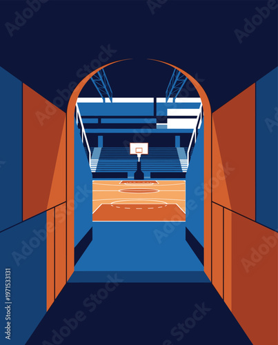 Basketball Illustration, Dynamic Sports Artwork, Court Action Scene with Dramatic Lighting