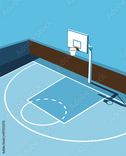 Basketball Illustration, Dynamic Sports Artwork, Court Action Scene with Dramatic Lighting