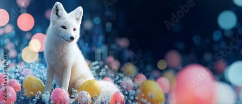 A fox's easter: enchanting greeting for a joyful celebration. Cyber interaction. Captivating easter card: fox, egg, and blossoms in spring setting. Tech collaboration. Human technology.