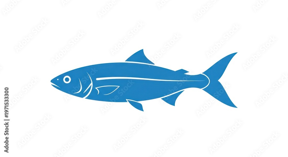 Fototapeta premium Simple blue fish illustration on white background, ocean animal design template