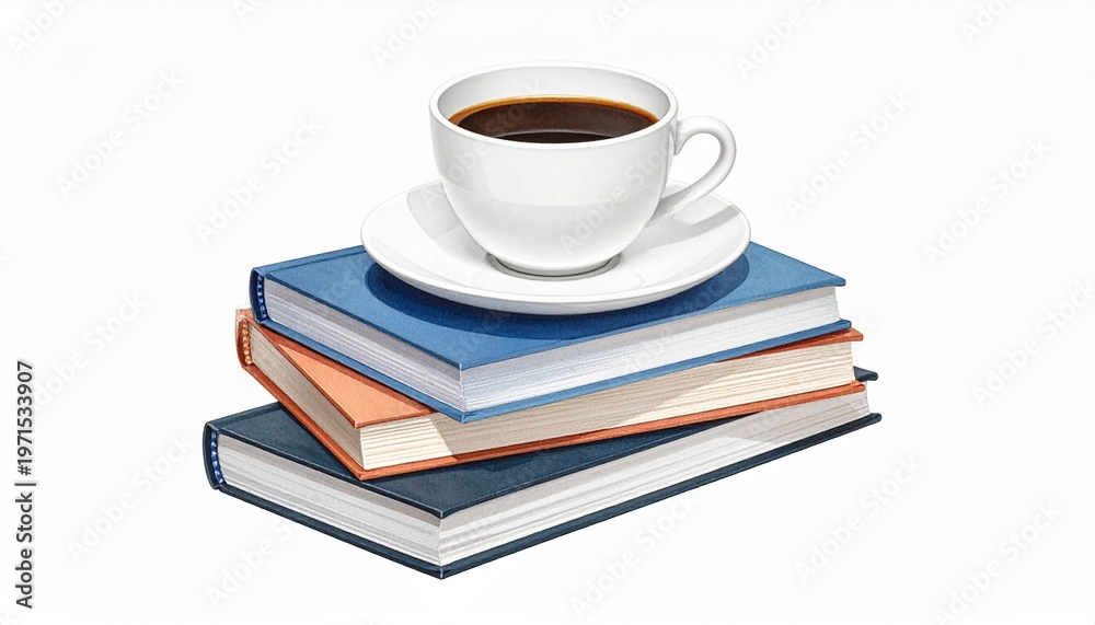 Fototapeta premium Coffee Break with Books A Moment of Relaxation and Learning for a Peaceful Reading Experience.