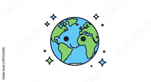 Happy Smiling Earth Planet Illustration.
