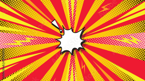A vibrant comic book style explosion background featuring bold colors dynamic lines and halftone patterns high-quality
