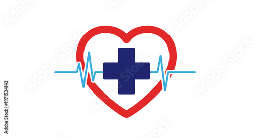 Medical Cross Heartbeat Symbol Logo.