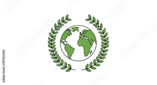 Green Earth Globe with Leaves.
