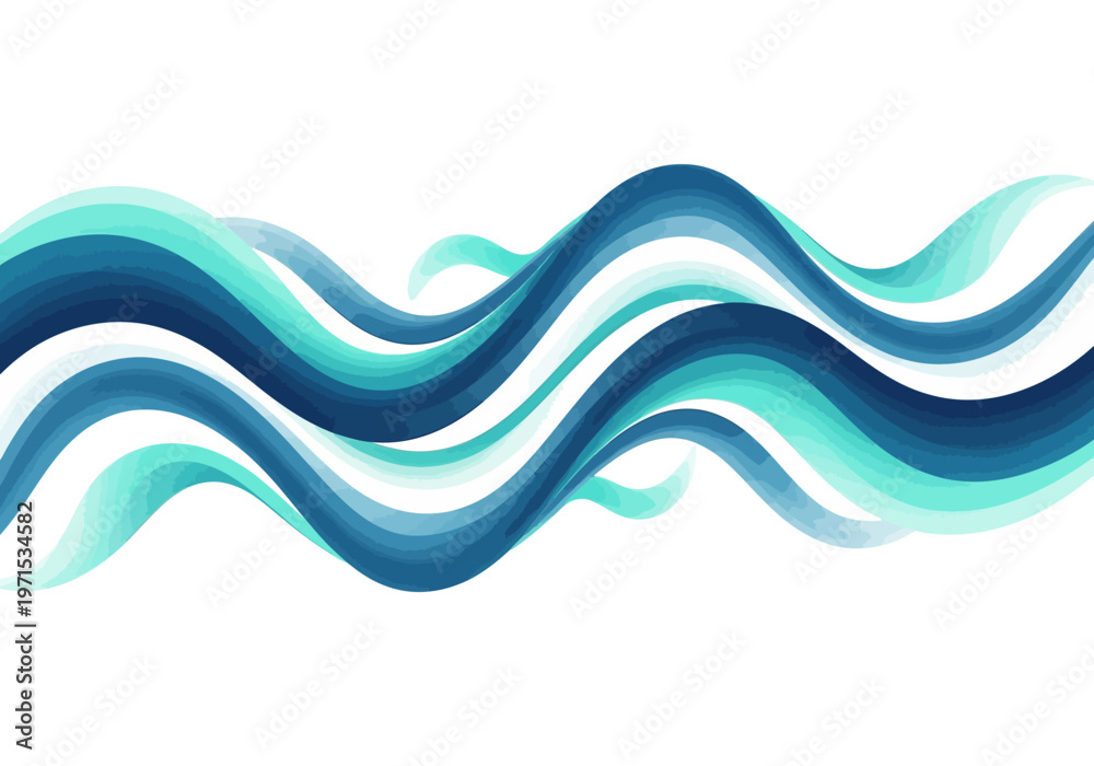 Fototapeta premium Dynamic abstract wavy blue and teal lines creating a fluid, modern graphic design illustration on a white background, representing motion and refreshing flow