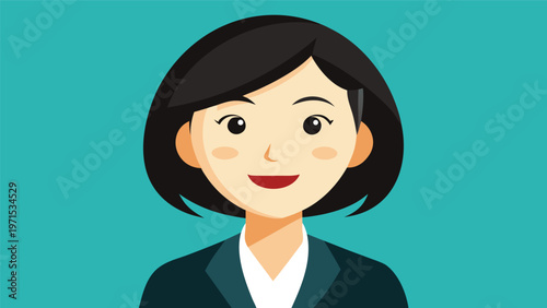 Smiling Woman in Business Attire: A flat design illustration of a smiling woman with short brown hair, wearing a red blazer over a white shirt and blue blouse