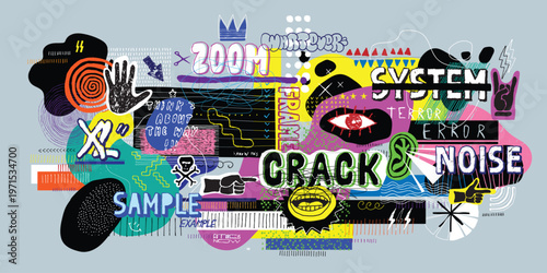 
 Graffiti grunge texture compilation modern art vector set, isolated hand drawn patterns parts , text lettering ,symbols ,spots,dots,lines,splashes,
overlay design elements