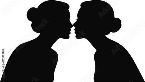 Two Female Profiles Silhouette for Intimacy and Sisterhood Concept
