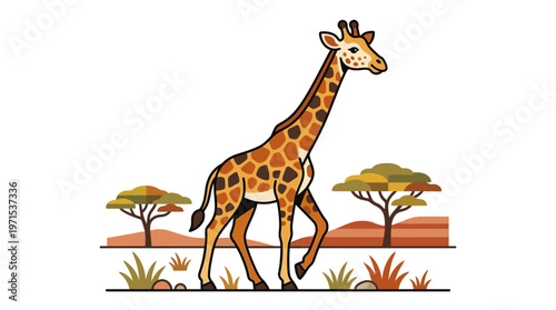 Giraffe Walking in Savannah Habitat.