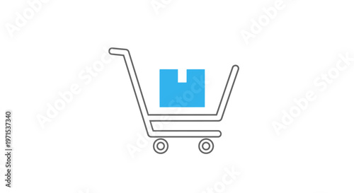 Shopping cart with blue bag.