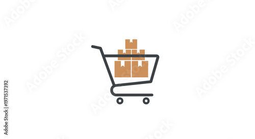 Shopping cart with cardboard boxes.